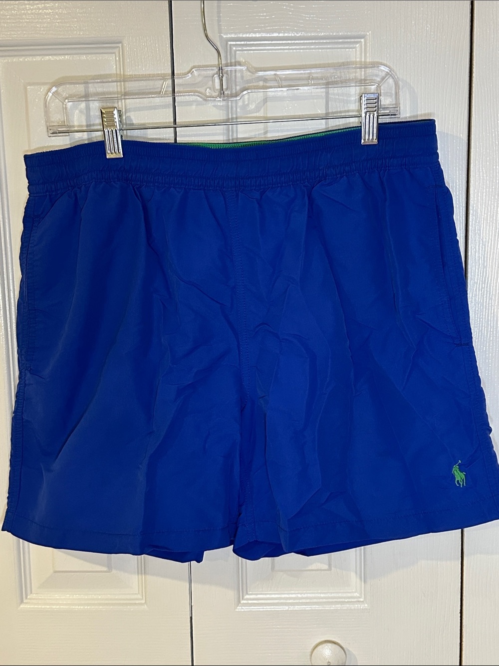 Polo by Ralph Lauren Men’s Blue Swim Trunks with Green Logo | L